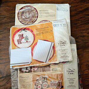 3 pack 1980s Creative Circle Lot Lace Embroidery Kit hoops train plastic canvas